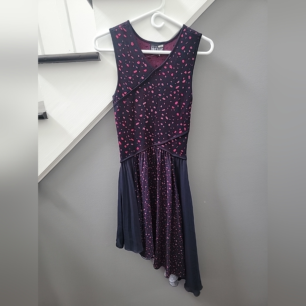 ANTHROPOLOGIE SACHIN & BABI Noir Edythe Midi Dress 0 Asymmetrical Hem